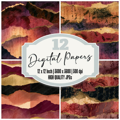 Collage Millipedes Wine Dusty Rose Seamless Digital Paper Pack (DDD013567)