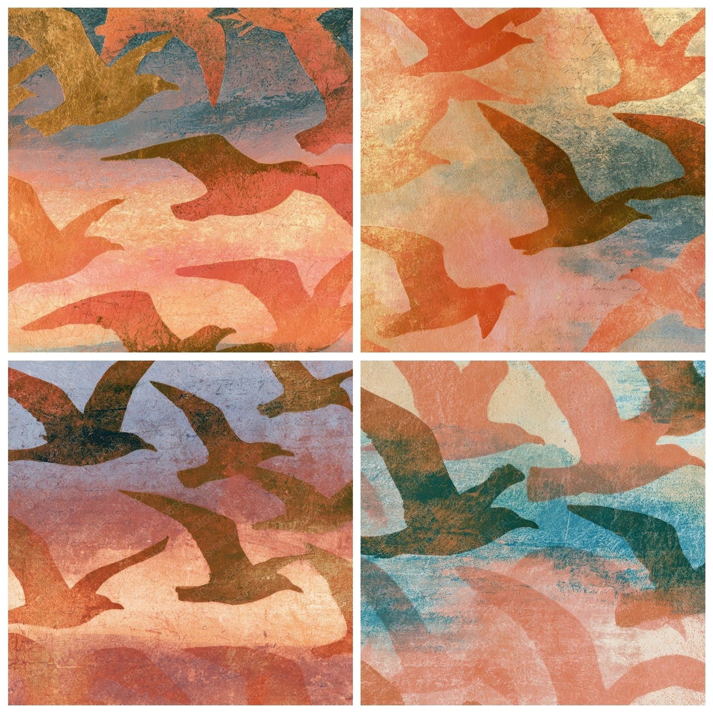 Etching Gulls Apricot Rose Digital Paper Pack (DDD013569)