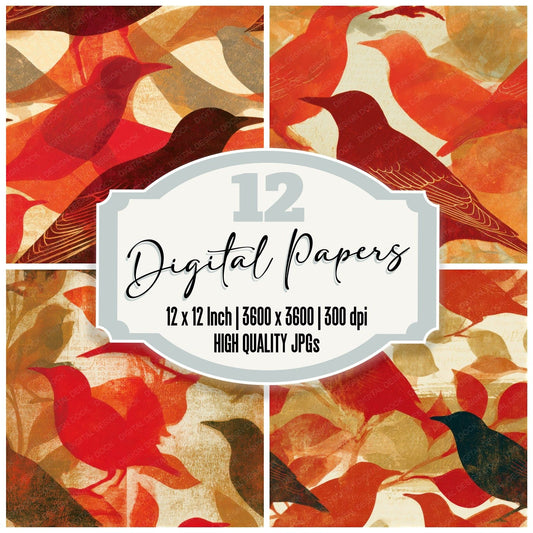 Etching Starlings Circus Red Gold Seamless Digital Paper Pack (DDD013570)