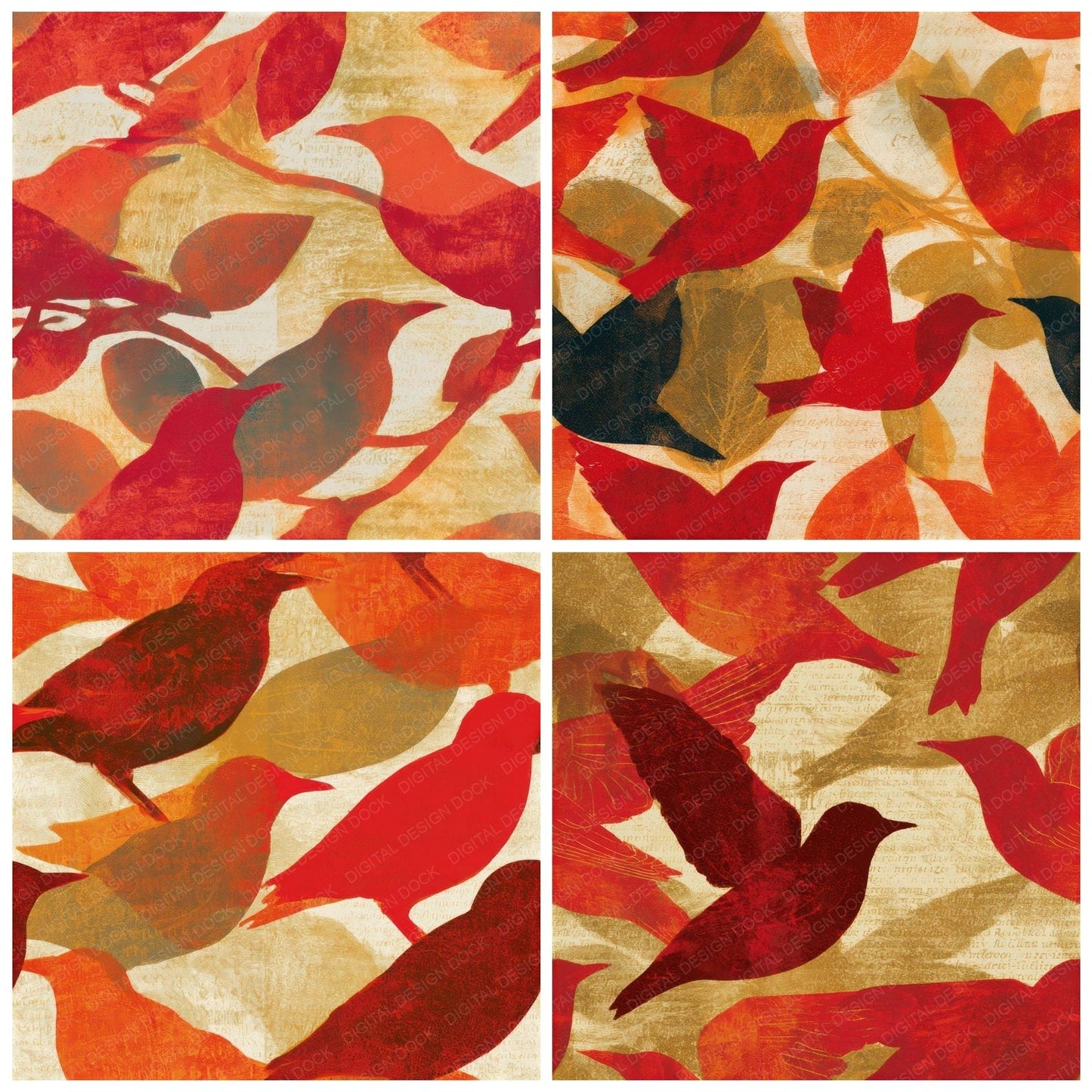Etching Starlings Circus Red Gold Seamless Digital Paper Pack (DDD013570)
