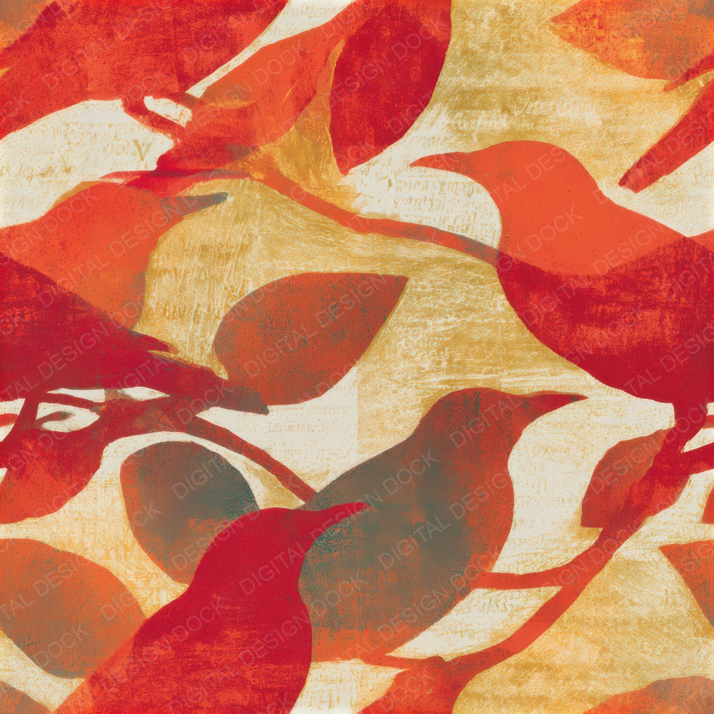 Etching Starlings Circus Red Gold Seamless Digital Paper Pack (DDD013570)