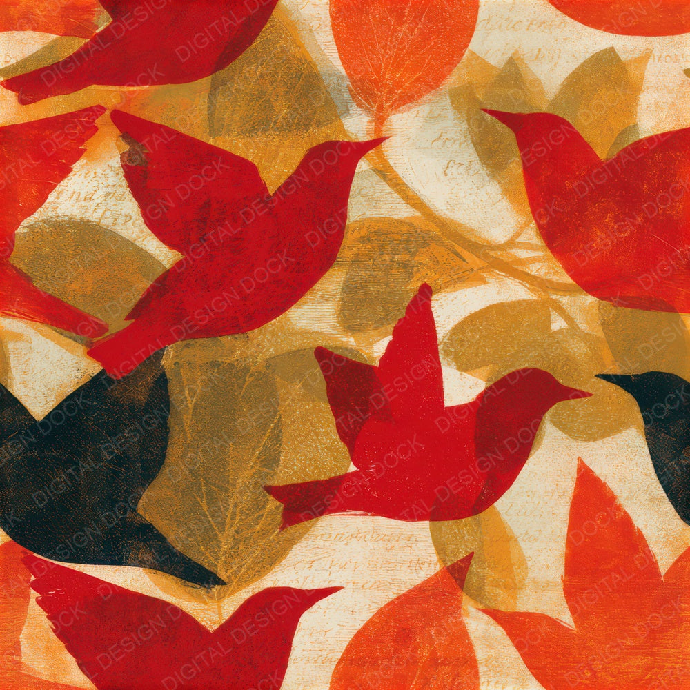 Etching Starlings Circus Red Gold Seamless Digital Paper Pack (DDD013570)