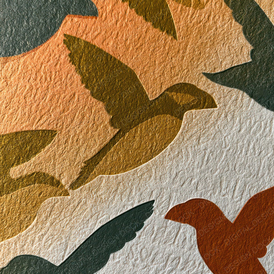 Letterpress Puffins Ochre Olive Digital Paper Pack (DDD013573)