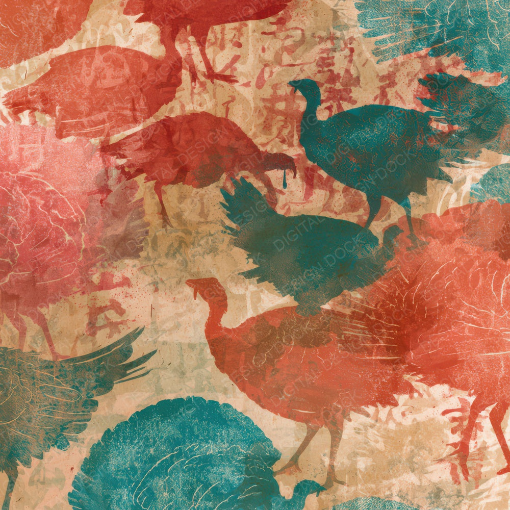 Letterpress Turkey Coral Turquoise Digital Paper Pack (DDD013574)