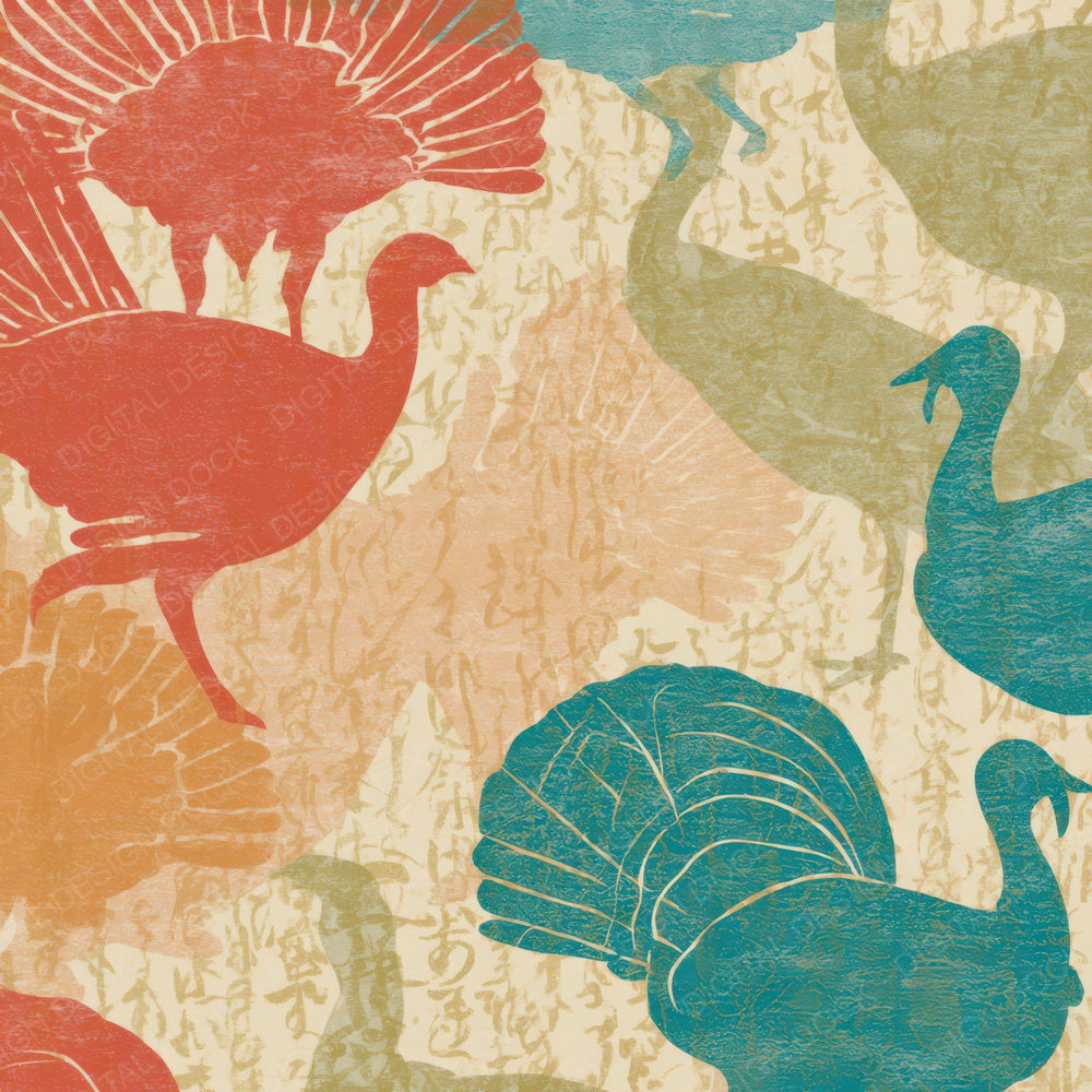 Letterpress Turkey Coral Turquoise Digital Paper Pack (DDD013574)