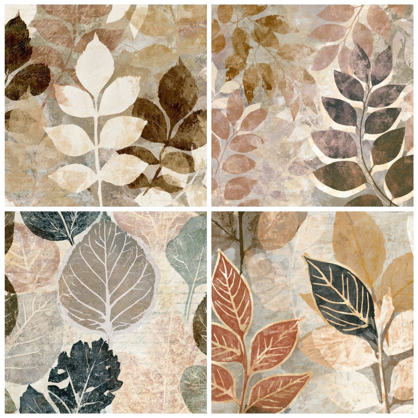 Linocut Pressed Leaves Bone Stone Taupe Digital Paper Pack (DDD013575)