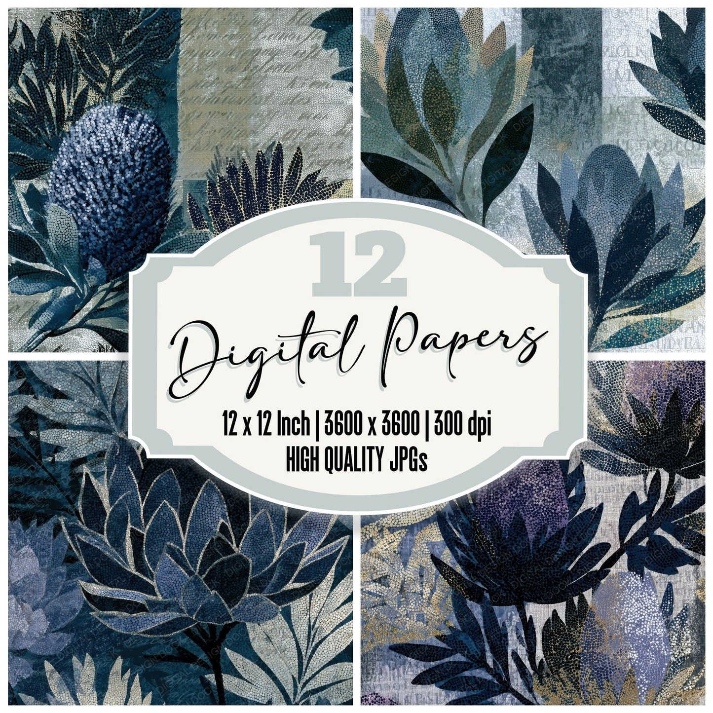 Pointillism Banksia Storm Silver Digital Paper Pack (DDD013578)