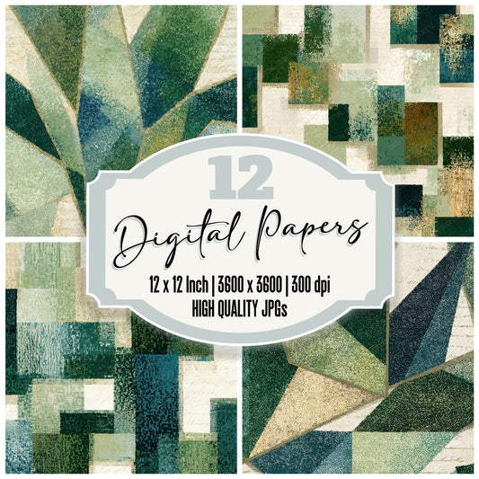 Pointillism Geometric Sage Cream Digital Paper Pack (DDD013579)