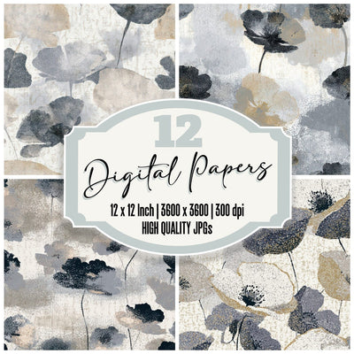 Pointillism Poppy Dove Grey Charcoal Digital Paper Pack (DDD013580)