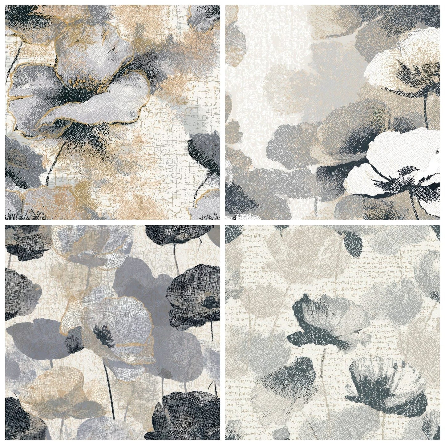 Pointillism Poppy Dove Grey Charcoal Digital Paper Pack (DDD013580)