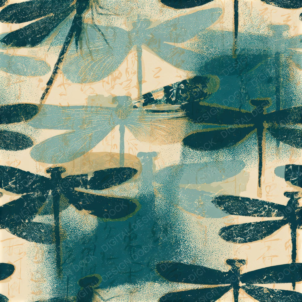 Screenprint Damselfly Teal Bone Seamless Digital Paper Pack (DDD013581)
