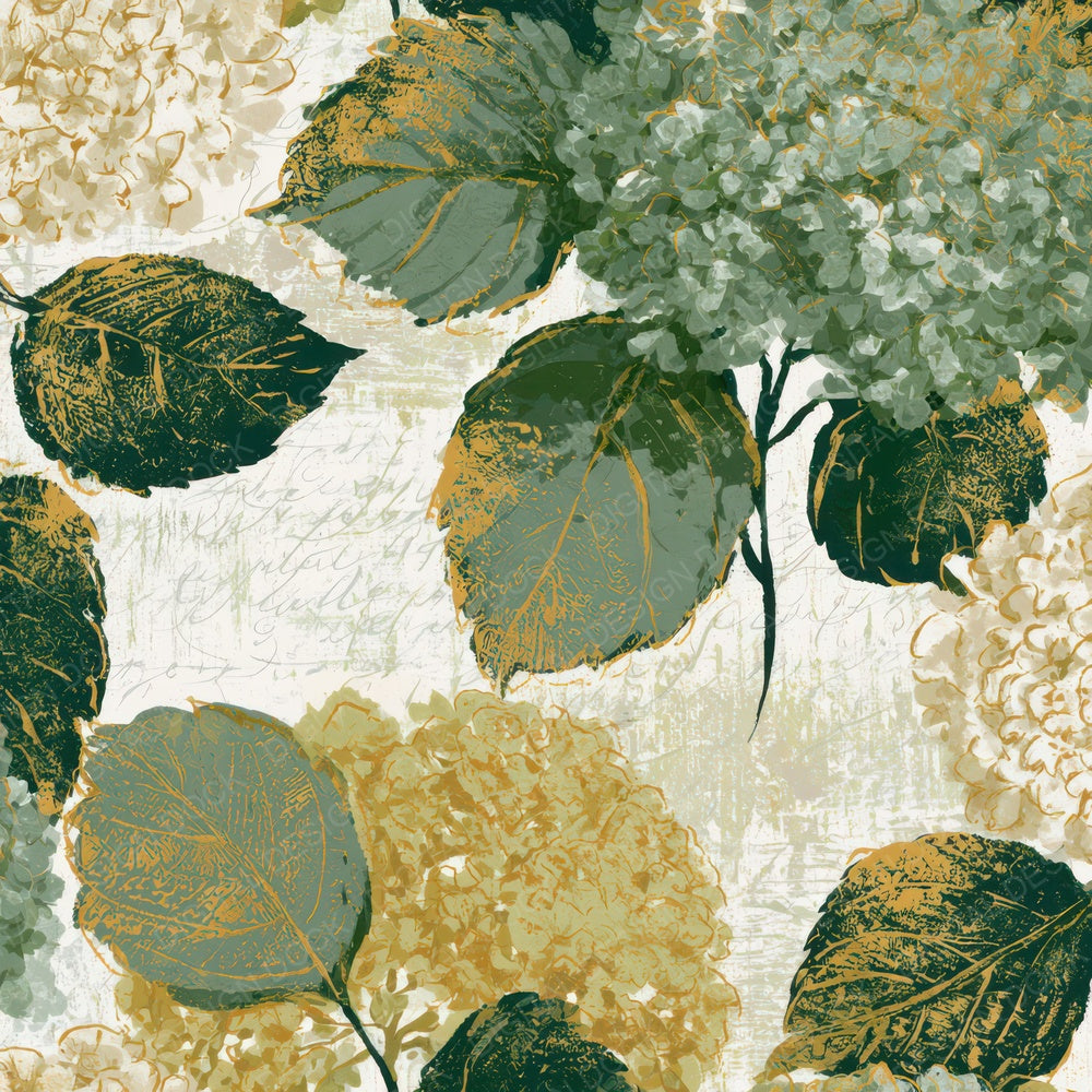 Woodblock Hydrangea Soft Green Butter Digital Paper Pack (DDD013582)