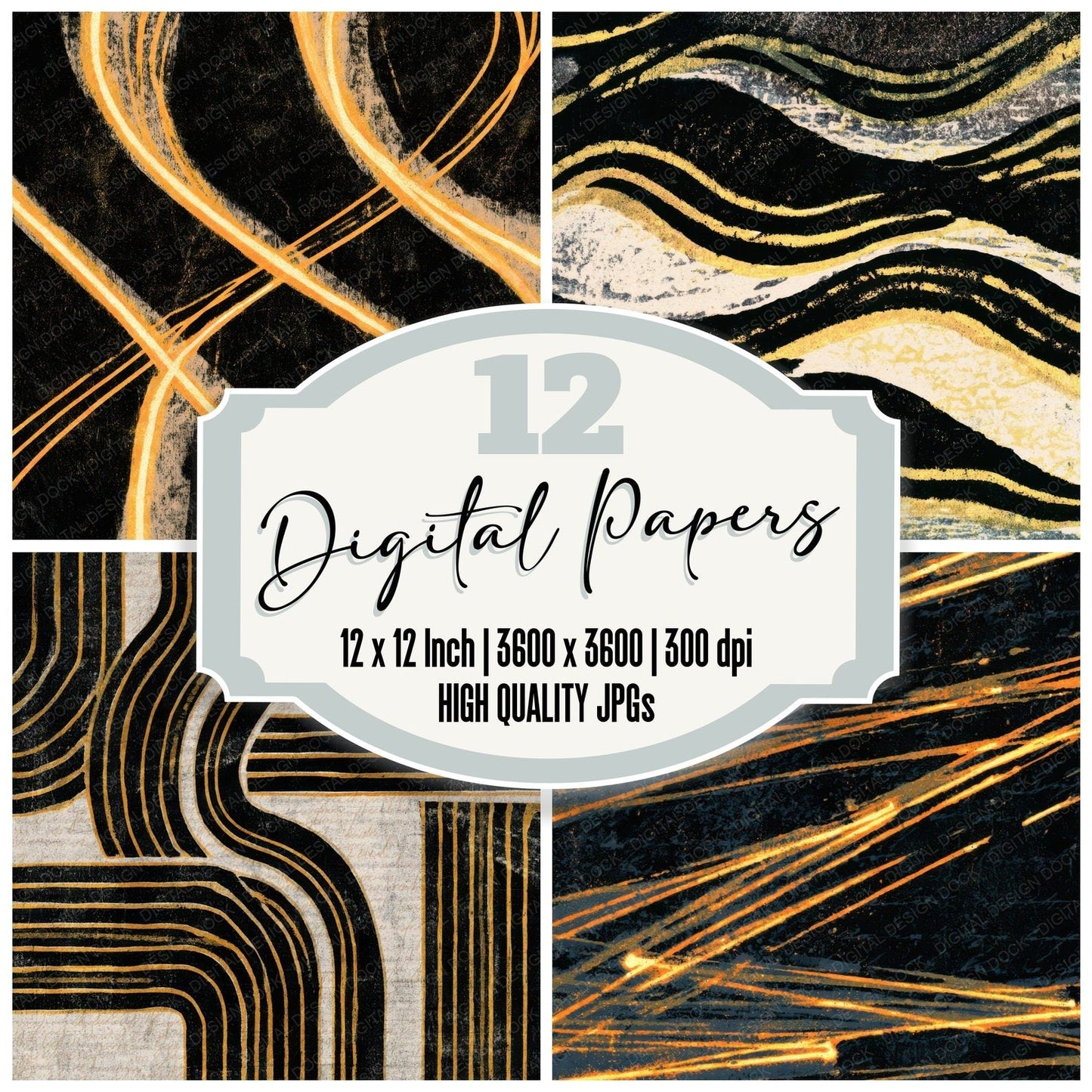 Woodblock Tubes Ink Black Digital Paper Pack (DDD013583)