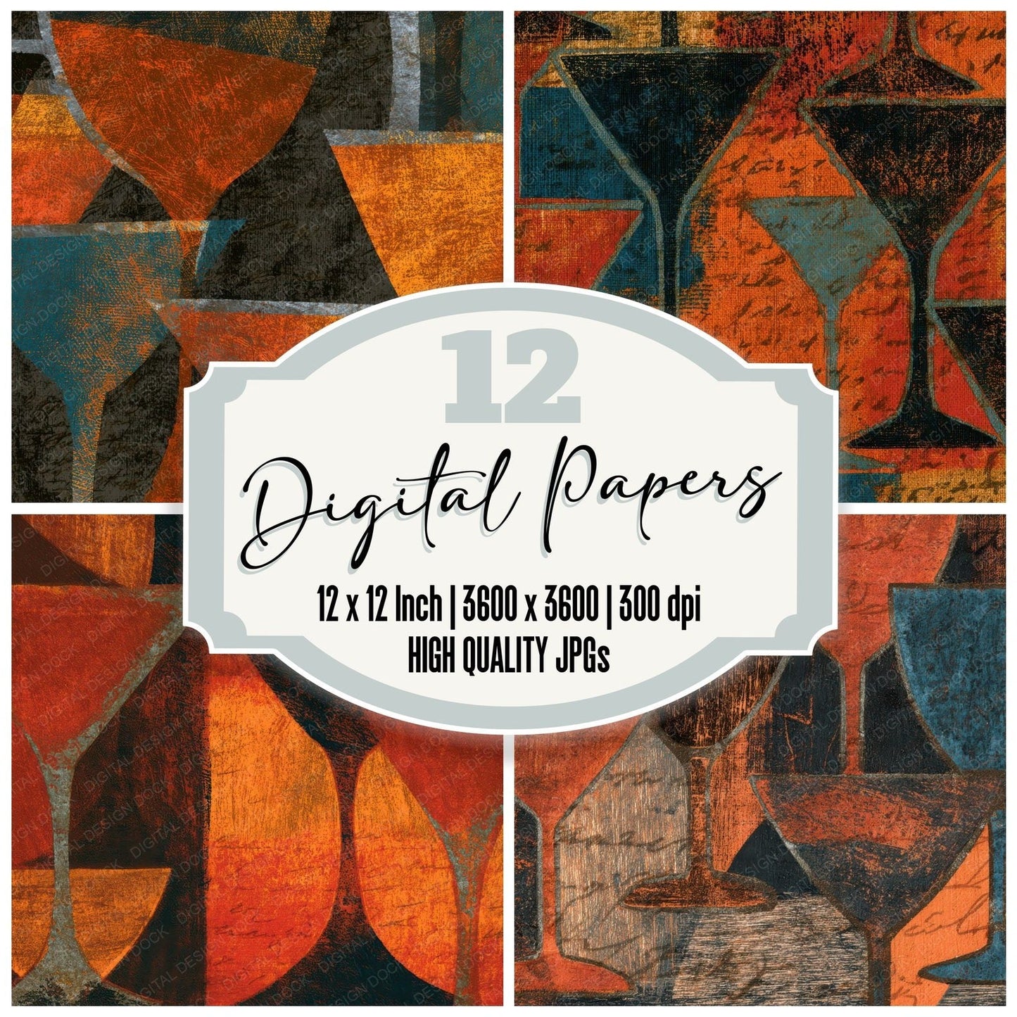 Woodcut Martini Copper Digital Paper Pack (DDD013584)