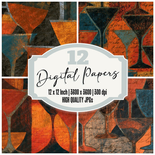 Woodcut Martini Copper Digital Paper Pack (DDD013584)