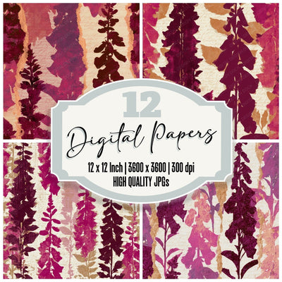 Collage Foxgloves Magenta Bone Digital Paper Pack (DDD013586)