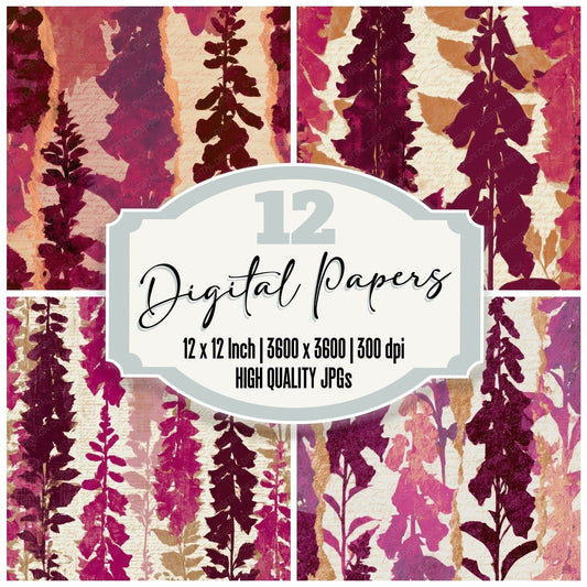 Collage Foxgloves Magenta Bone Digital Paper Pack (DDD013586)