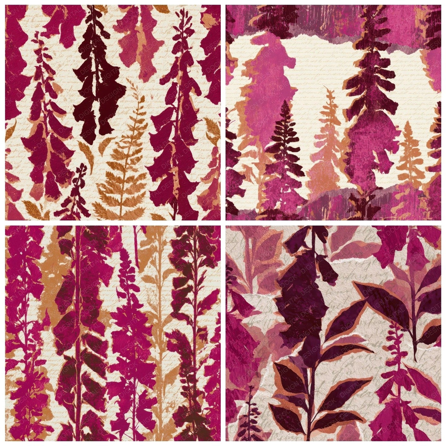 Collage Foxgloves Magenta Bone Digital Paper Pack (DDD013586)