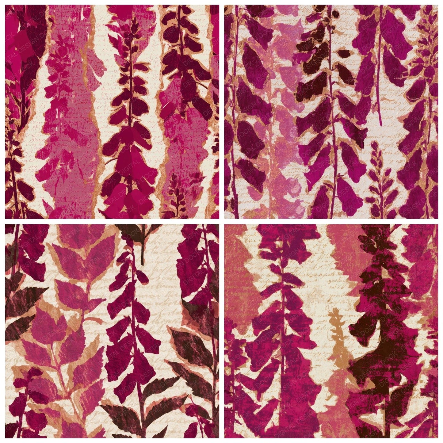 Collage Foxgloves Magenta Bone Digital Paper Pack (DDD013586)