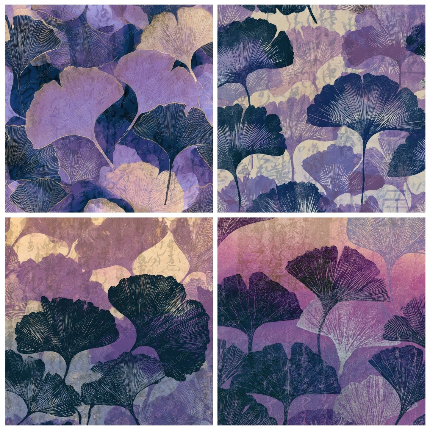 Etching Gingko Amethyst Lavender Digital Paper Pack (DDD013587)