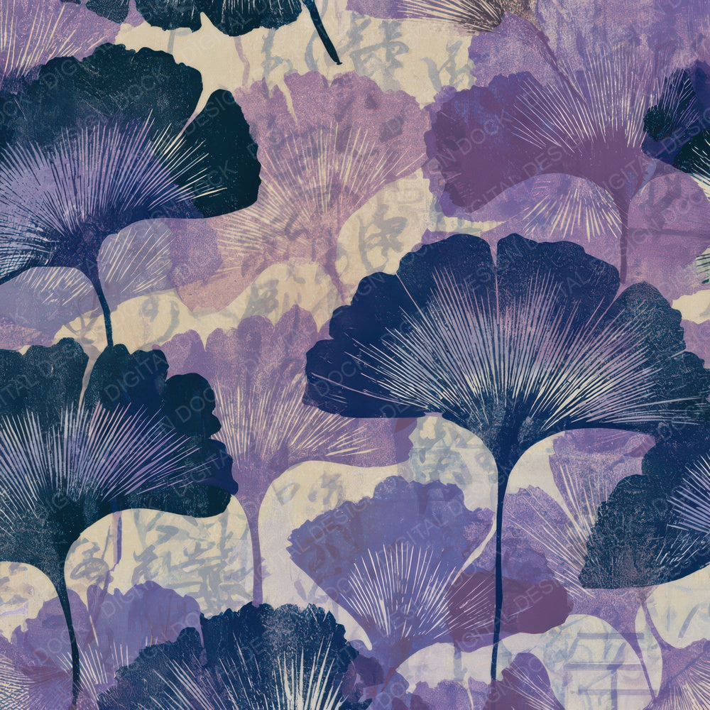 Etching Gingko Amethyst Lavender Digital Paper Pack (DDD013587)