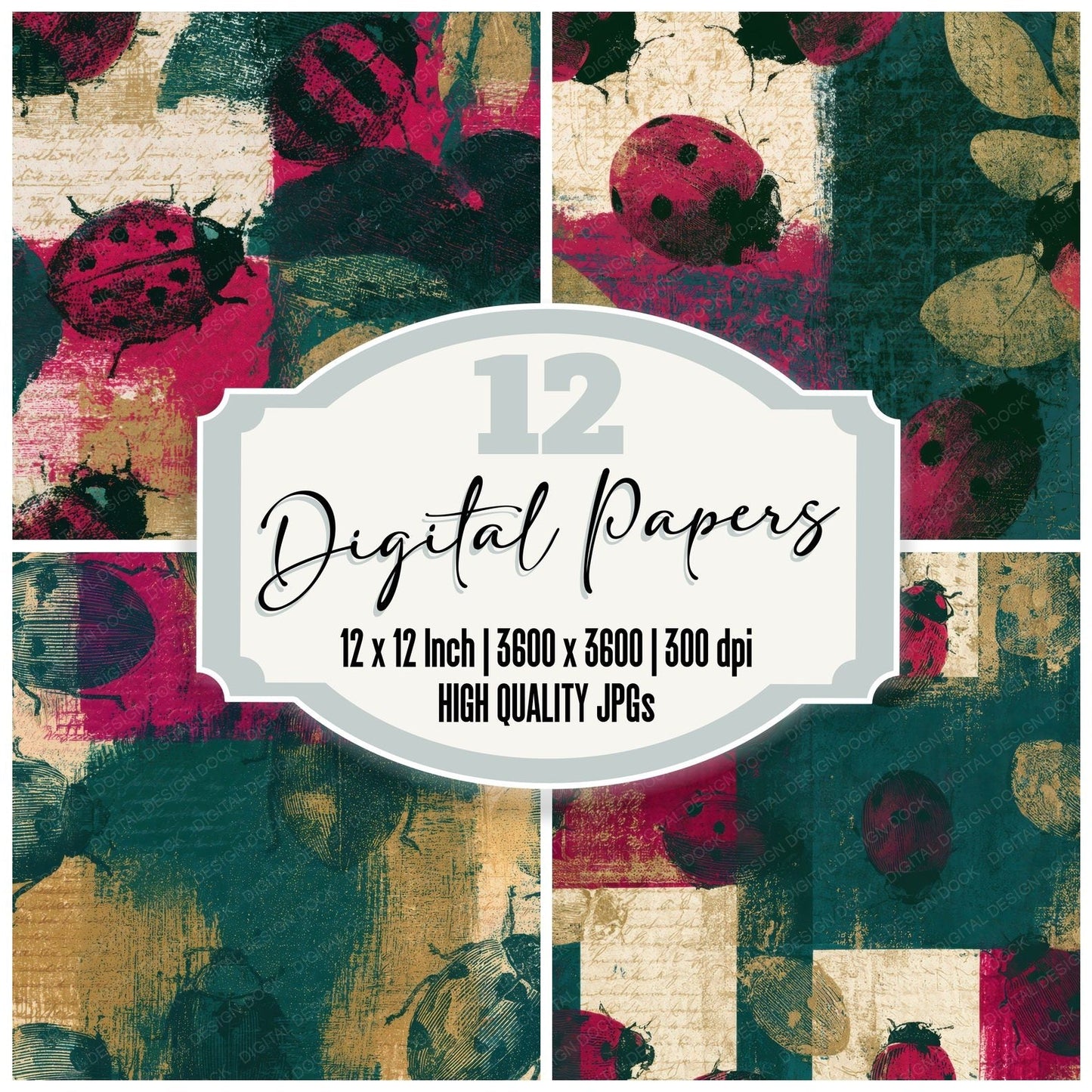 Etching Ladybirds Magenta Jungle Green Digital Paper Pack (DDD013588)