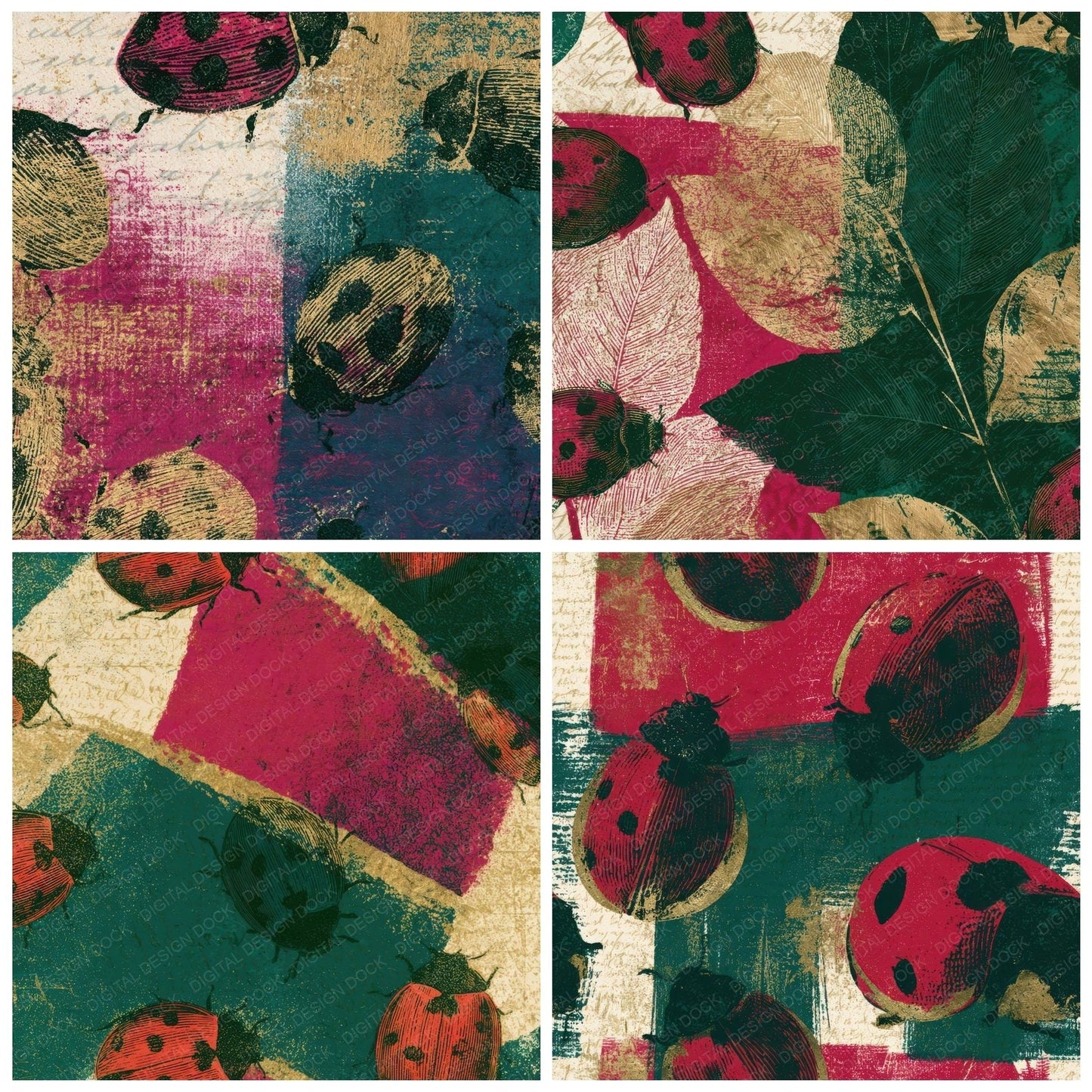 Etching Ladybirds Magenta Jungle Green Digital Paper Pack (DDD013588)