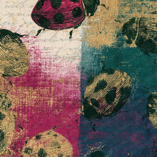 Etching Ladybirds Magenta Jungle Green Digital Paper Pack (DDD013588)