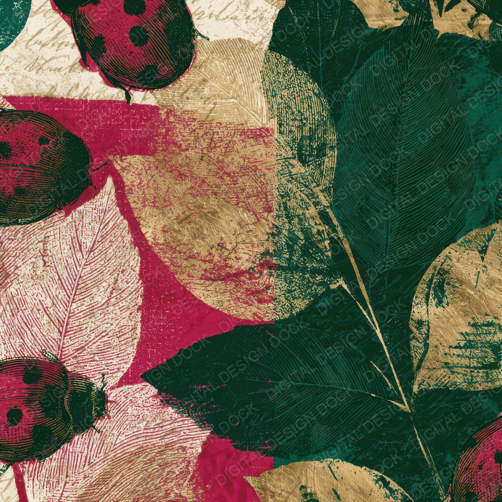 Etching Ladybirds Magenta Jungle Green Digital Paper Pack (DDD013588)