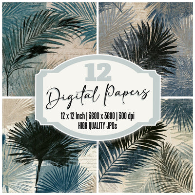 Etching Palm Fronds Linen Slate Digital Paper Pack (DDD013589)