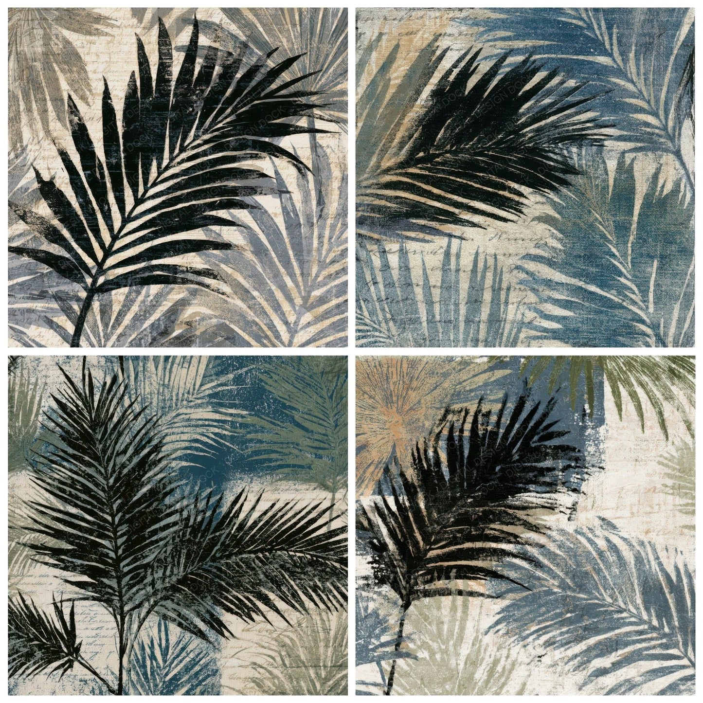 Etching Palm Fronds Linen Slate Digital Paper Pack (DDD013589)