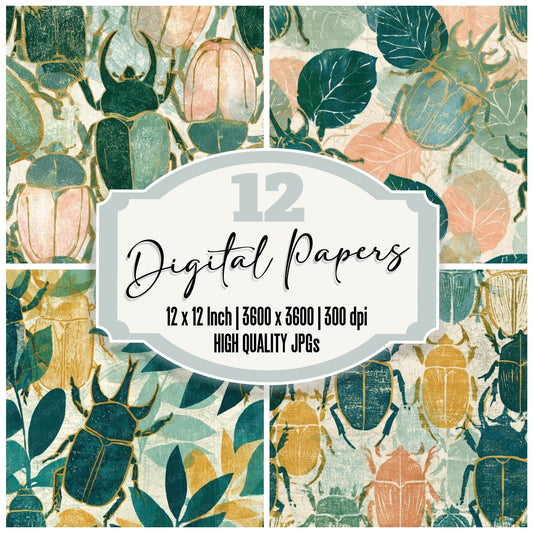 Indian Block Print Beetles Sage Primrose Digital Paper Pack (DDD013590)