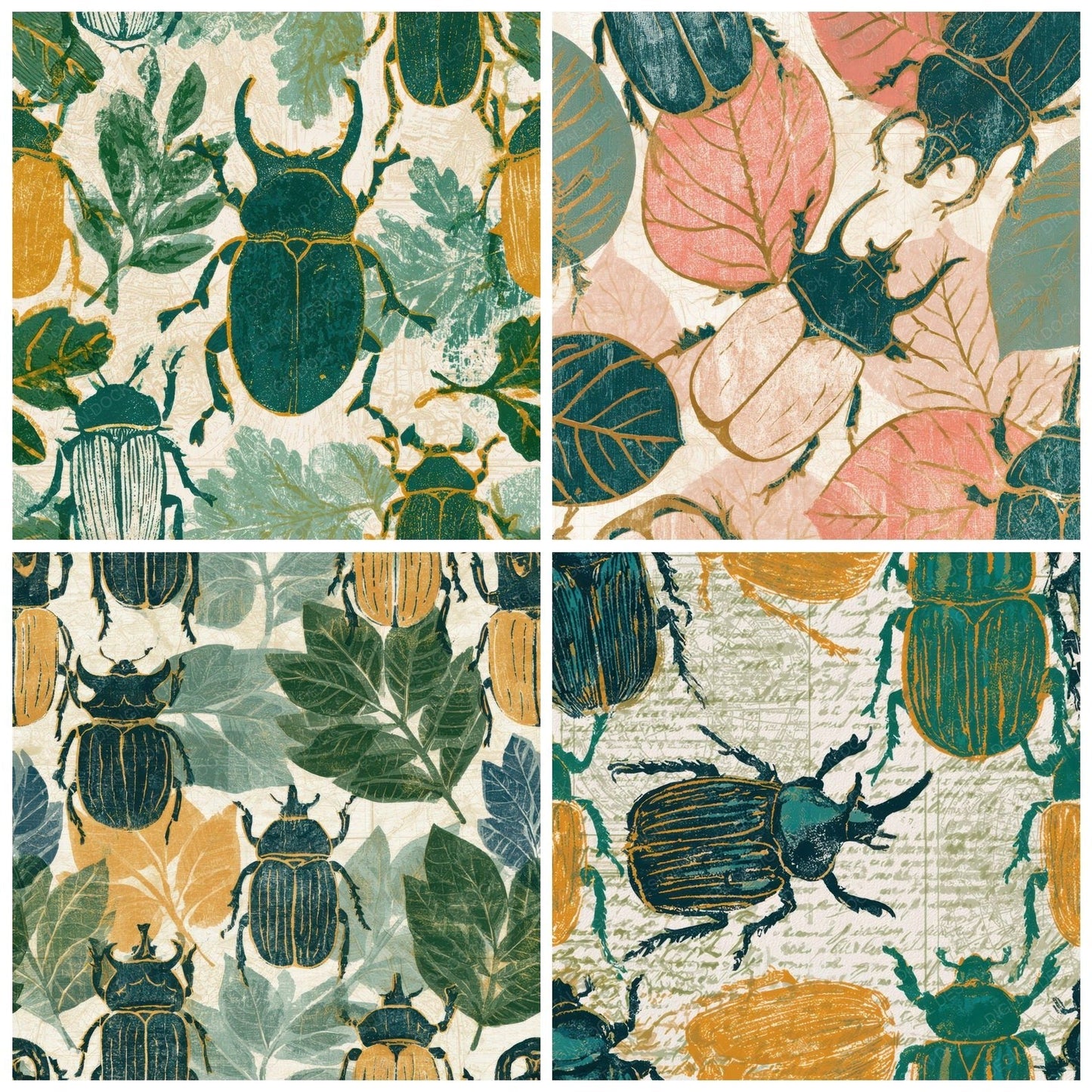 Indian Block Print Beetles Sage Primrose Digital Paper Pack (DDD013590)