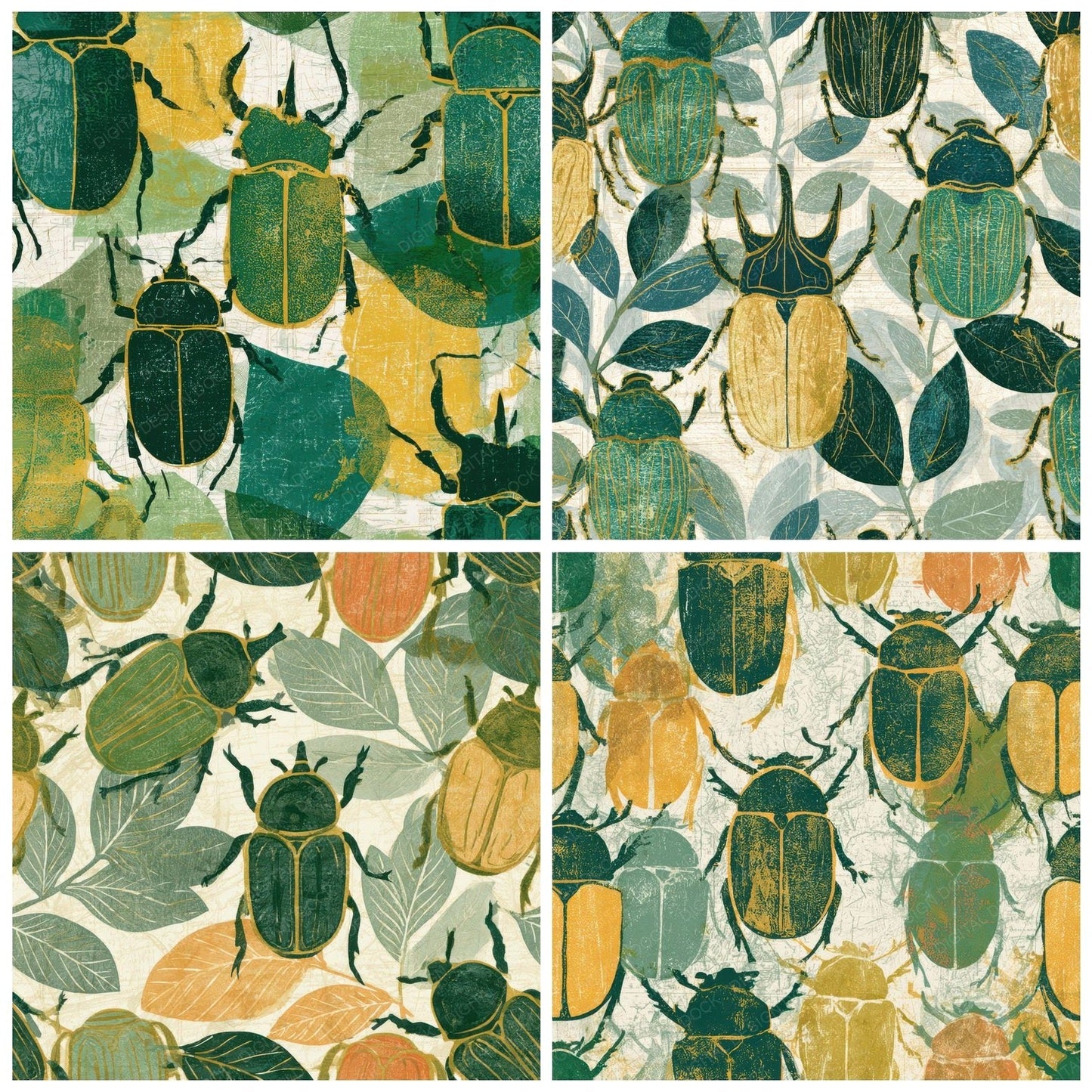 Indian Block Print Beetles Sage Primrose Digital Paper Pack (DDD013590)