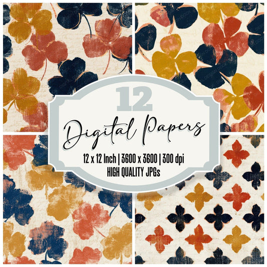 Indian Block Print Clover Mustard Navy Digital Paper Pack (DDD013591)