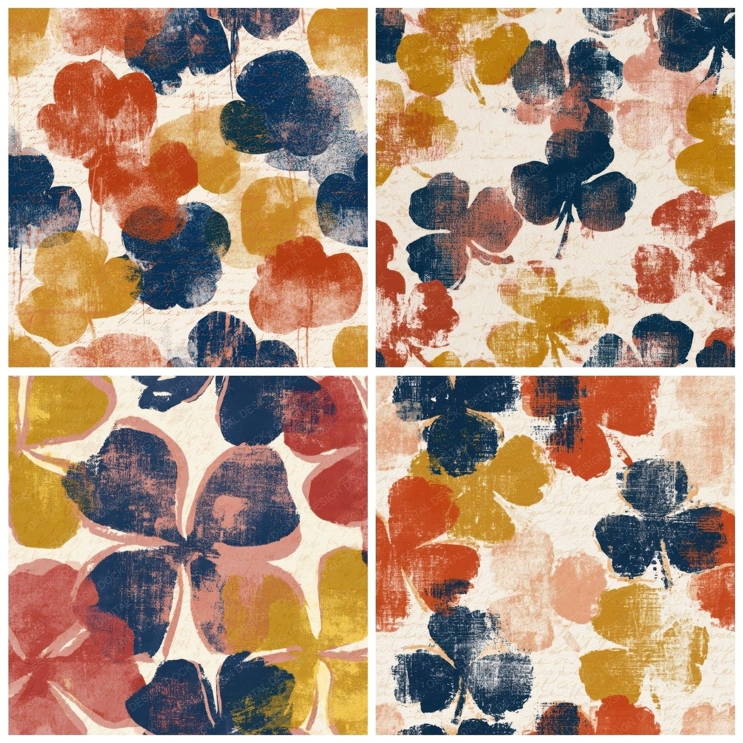 Indian Block Print Clover Mustard Navy Digital Paper Pack (DDD013591)