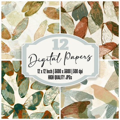 Linocut Cicada Shells Rust Moss Digital Paper Pack (DDD013594)