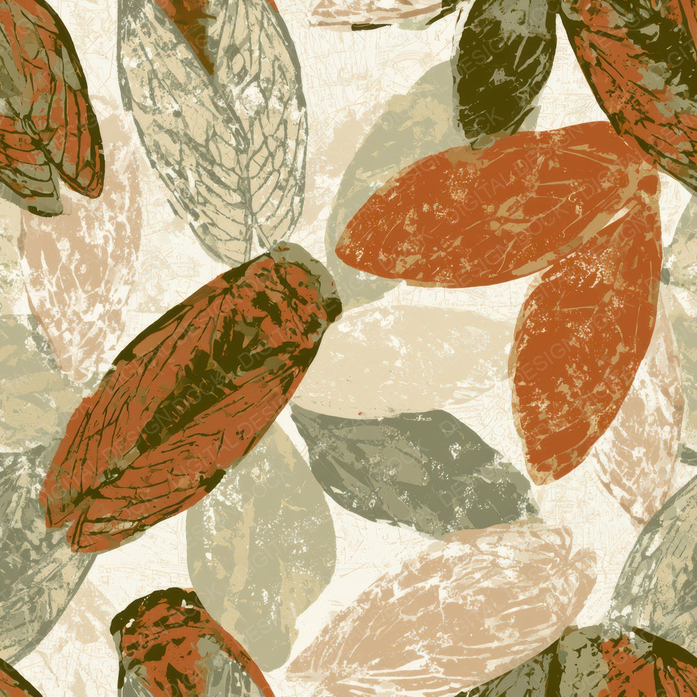 Linocut Cicada Shells Rust Moss Digital Paper Pack (DDD013594)