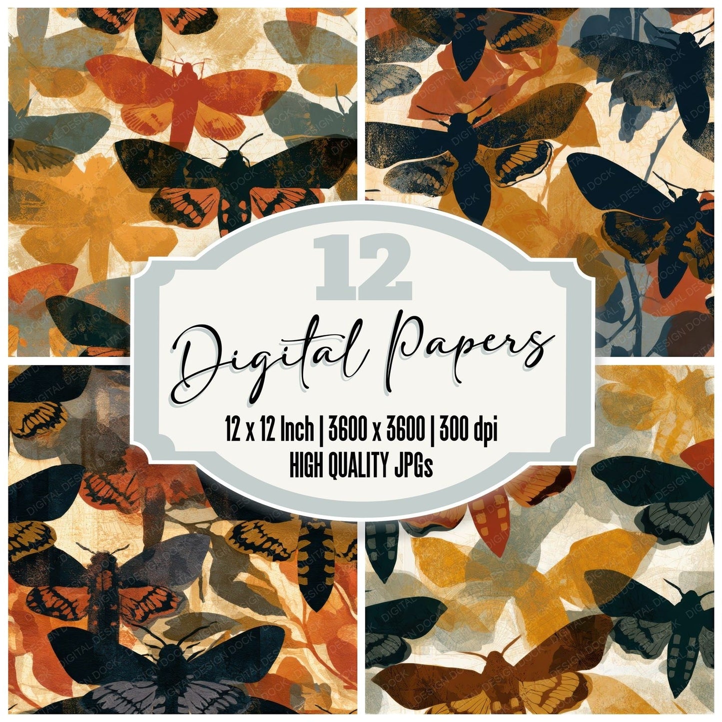 Papercut Death Head Moths Terracotta Seamless Digital Paper Pack (DDD013596)