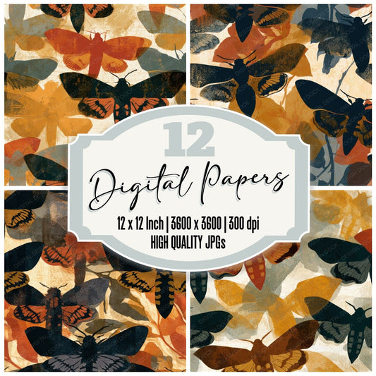 Papercut Death Head Moths Terracotta Seamless Digital Paper Pack (DDD013596)