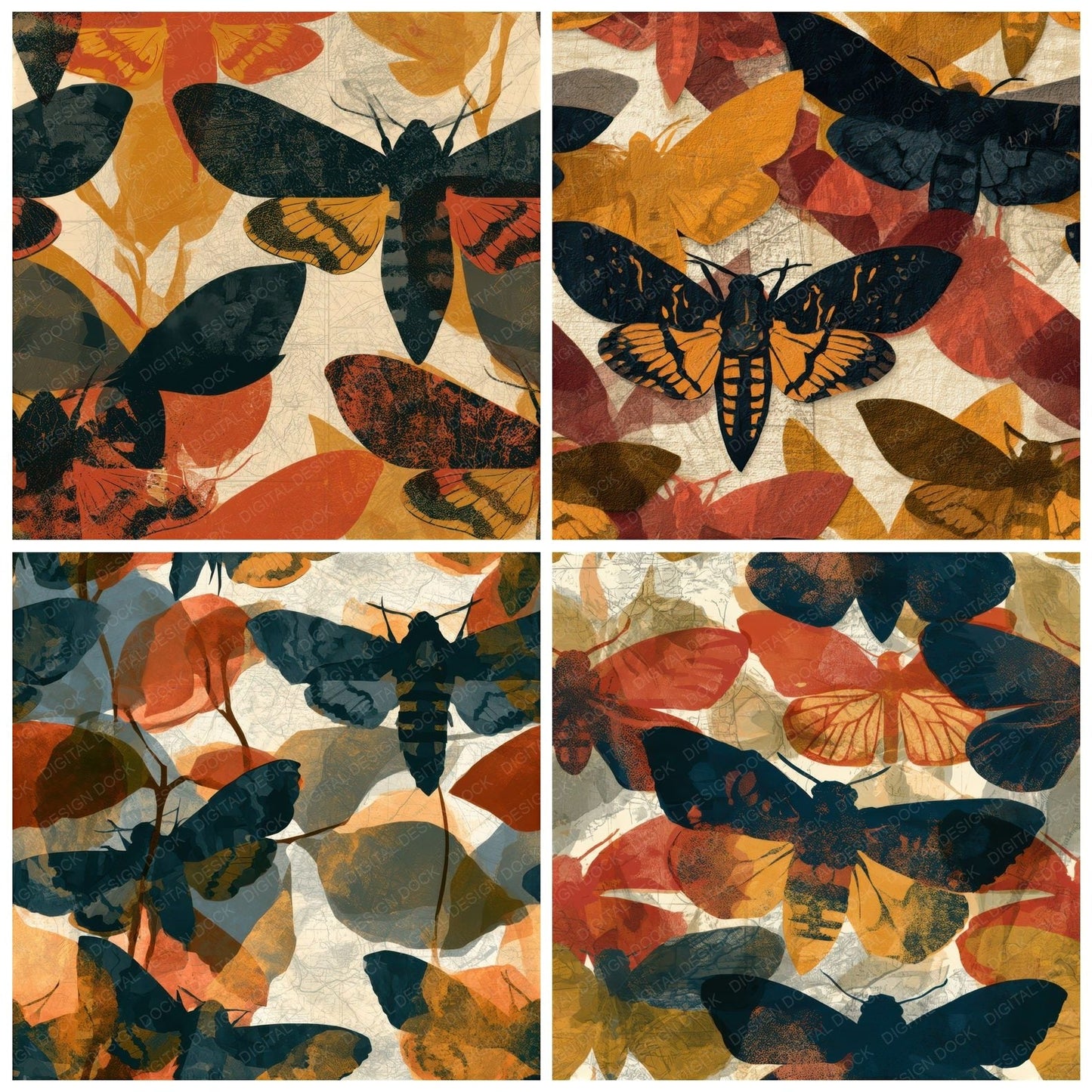Papercut Death Head Moths Terracotta Seamless Digital Paper Pack (DDD013596)