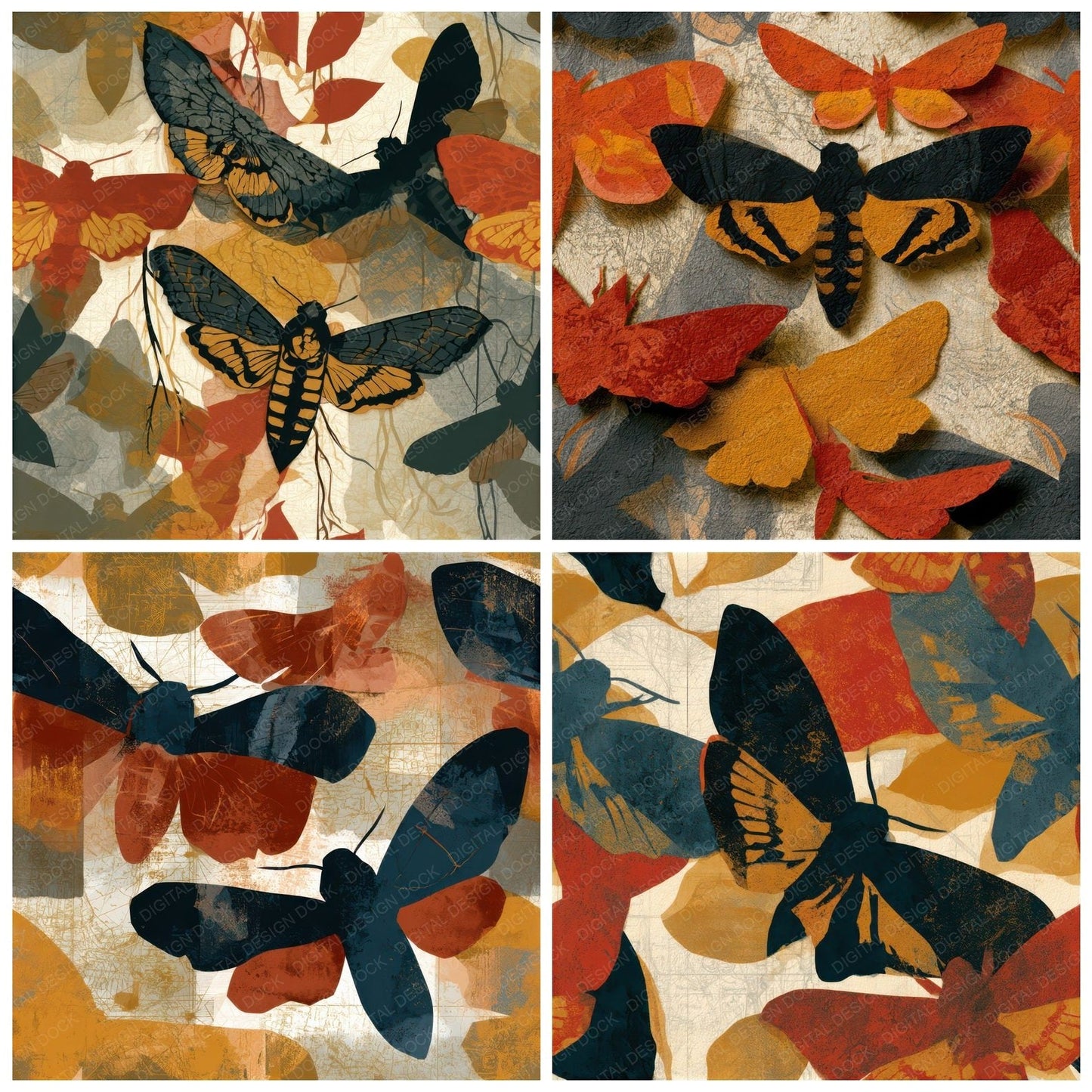 Papercut Death Head Moths Terracotta Seamless Digital Paper Pack (DDD013596)