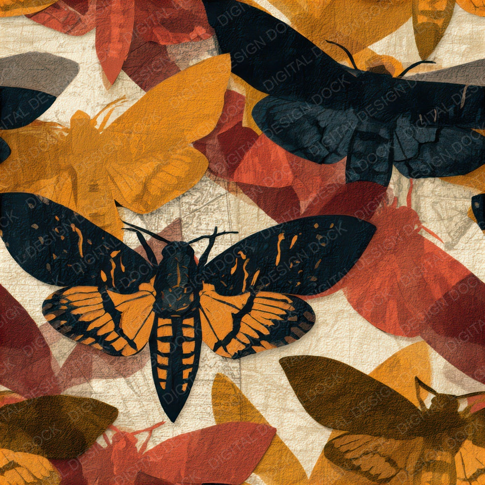 Papercut Death Head Moths Terracotta Seamless Digital Paper Pack (DDD013596)