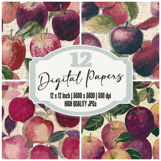 Pointillism Caramel Apples Wine Rose Seamless Digital Paper Pack (DDD013598)