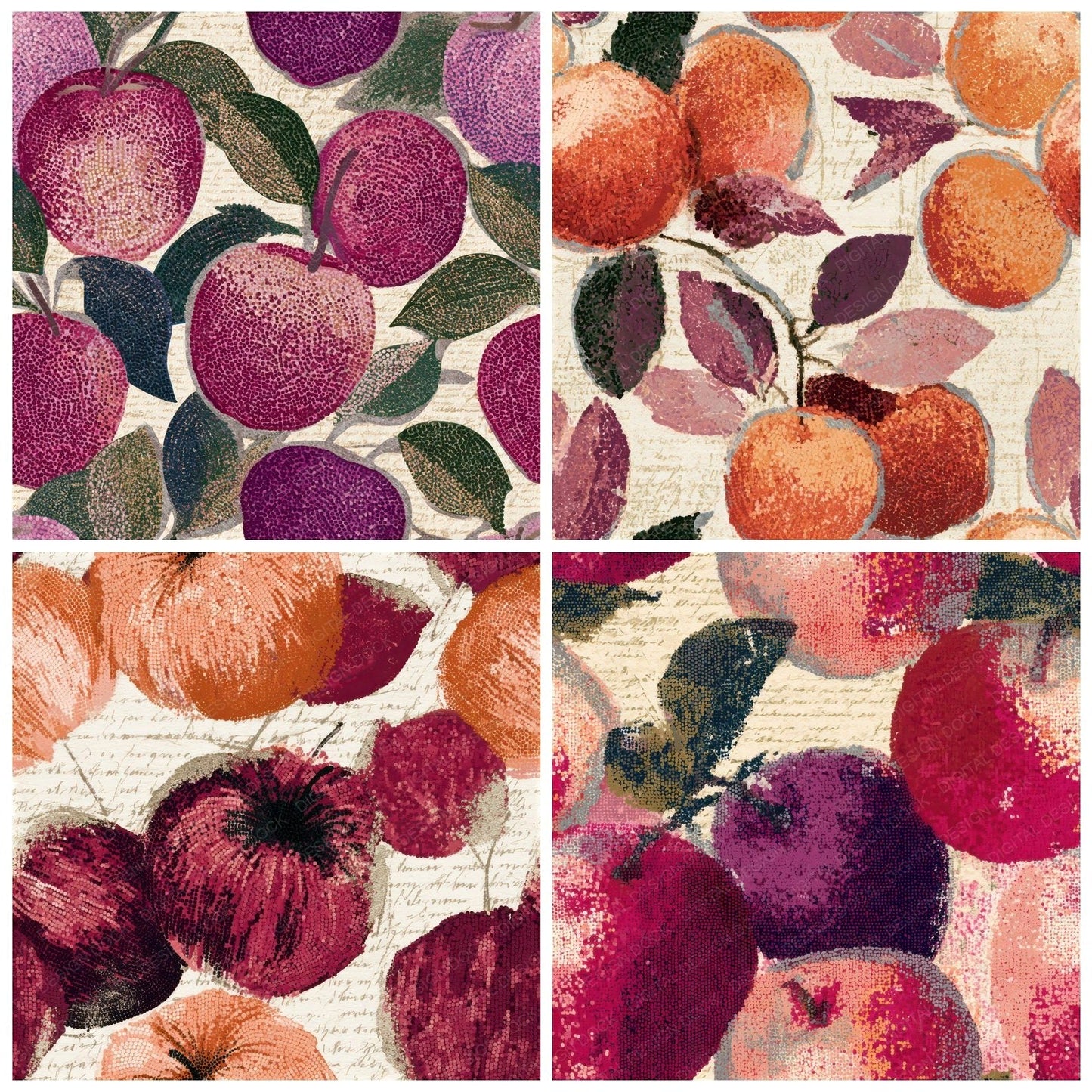 Pointillism Caramel Apples Wine Rose Seamless Digital Paper Pack (DDD013598)