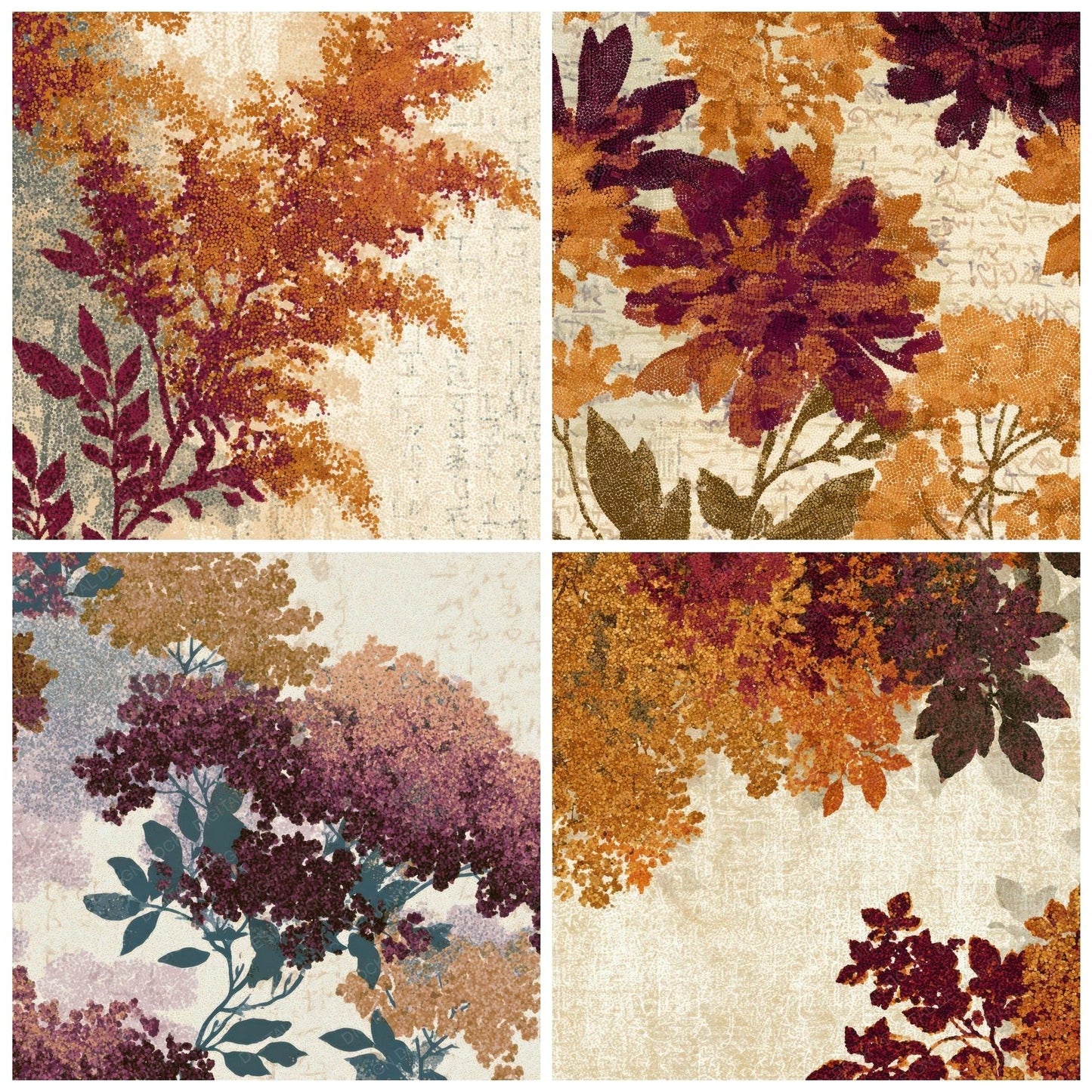 Pointillism Goldenrod Cinnamon Burgundy Digital Paper Pack (DDD013599)