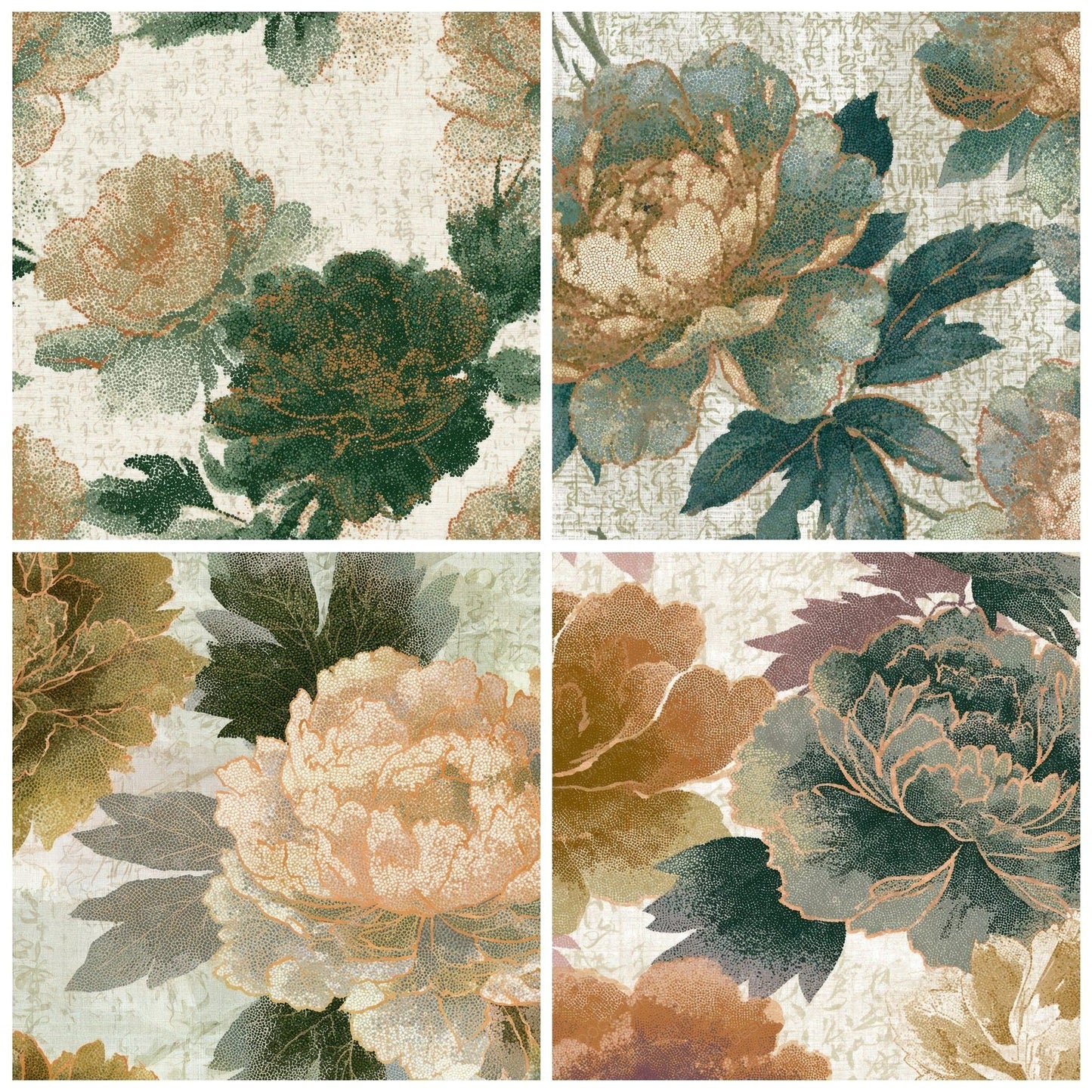Pointillism Peony Fern Ochre Digital Paper Pack (DDD013600)