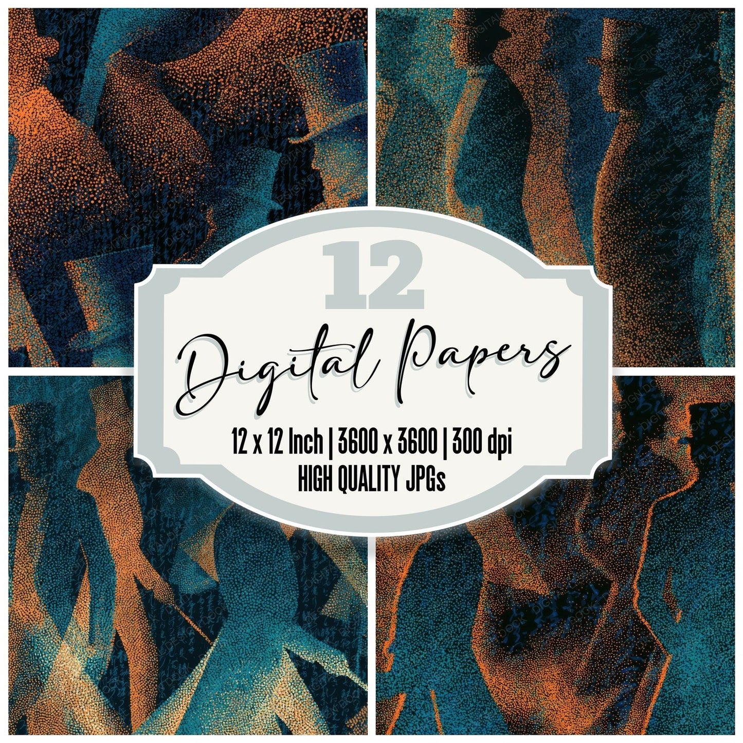 Pointillism Ringmasters Tangerine Turquoise Digital Paper Pack (DDD013601)