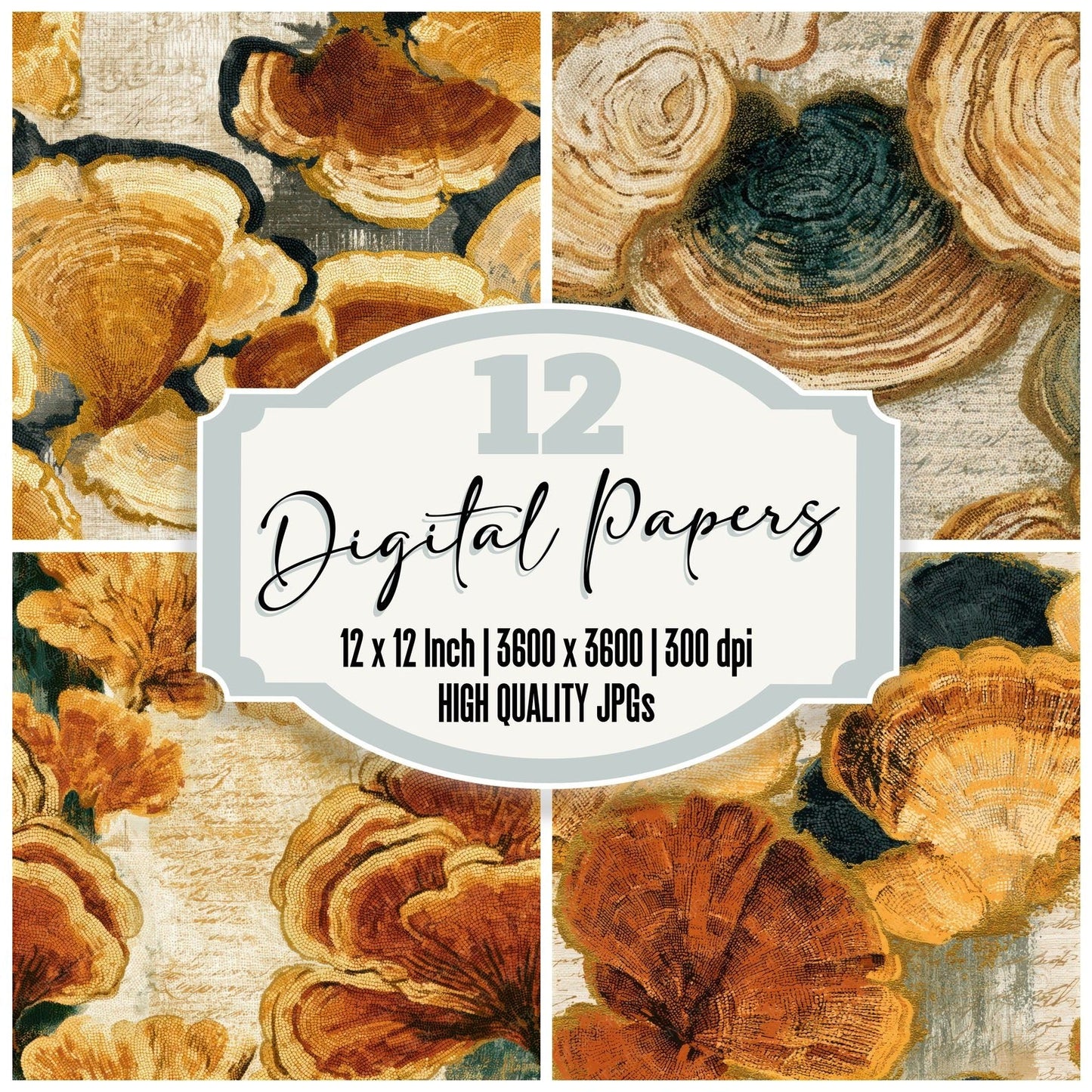 Pointillism Turkey Tail Caramel Seamless Digital Paper Pack (DDD013602)