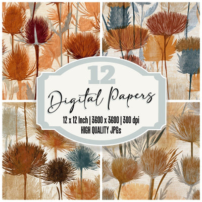 Woodblock Thistle Sienna Sand Seamless Digital Paper Pack (DDD013604)